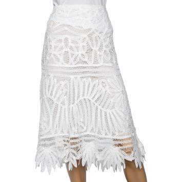 Pre Owned Polo Ralph Lauren White Lace & Cotton Skirt XL