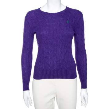 Pre Owned Polo Ralph Lauren Purple Cable Knit Wool Long Sleeve Sweater M