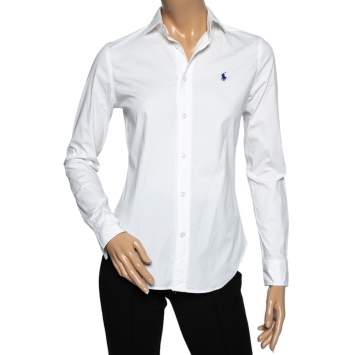 Pre Owned Polo Ralph Lauren White Cotton Slim Fit Shirt S