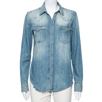 Pre Owned Polo Ralph Lauren Blue Denim Distressed Shirt S