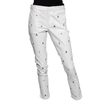 Pre Owned Polo Ralph Lauren White Sail Embroidered Cotton Slim Fit Pants M