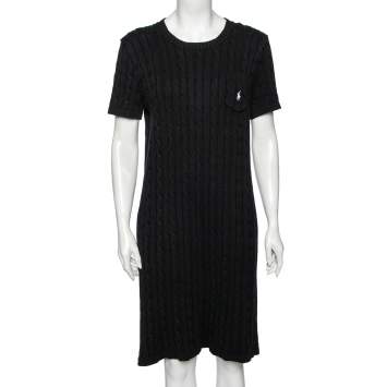 Pre Owned Polo Ralph Lauren Black Cable Knit Pocket Detail Dress XL
