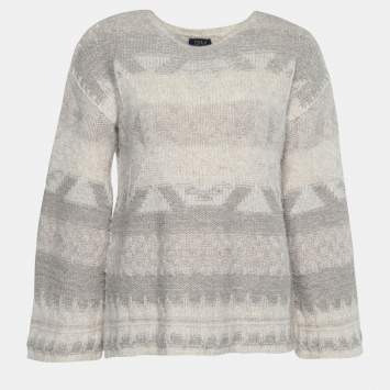 Pre Owned Polo Ralph Lauren Beige Lurex Knit Wool Blend Sweater XS
