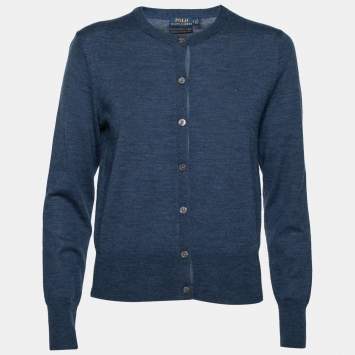 Pre Owned Polo Ralph Lauren Blue Merino Wool Button Front Cardigan M