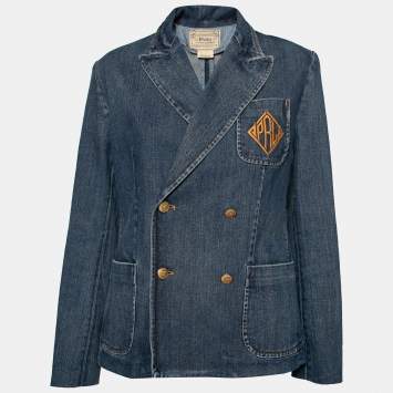 Pre Owned Polo Ralph Lauren Blue Denim Logo Embroidered Pocket Jacket L