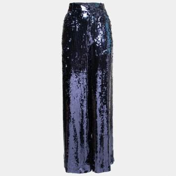 Pre Owned Polo Ralph Lauren Navy Blue Sequin Embellished Wide Leg Pants L