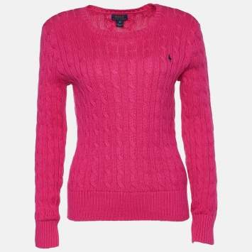Pre Owned Polo Ralph Lauren Pink Cable Knit Crew Neck Jumper XL