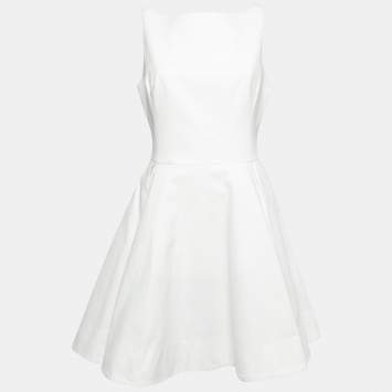 Pre Owned Polo Ralph Lauren White Textured Cotton Sleeveless Pleated Dress M