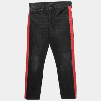 Pre Owned Polo Ralph Lauren Black and Red Side Stripe Denim Jeans S