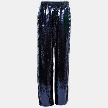 مملوكة مسبقًا Polo Ralph Lauren Navy Blue Sequin Embellished Wide Leg Pants M