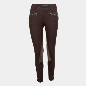 Pre Owned Ralph Lauren Brown Cotton Suede Patch Detail Polo Pants S