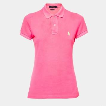 Pre Owned Polo Ralph Lauren Neon Pink Cotton Polo T-Shirt S