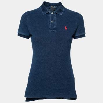 Pre Owned Polo Ralph Lauren Blue Cotton Skinny Polo T-Shirt S
