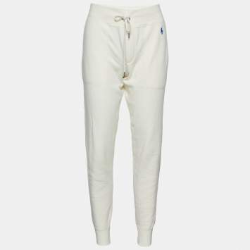 مملوكة مسبقًا Polo Ralph Lauren Off White Cotton Knit Jogger Pants M