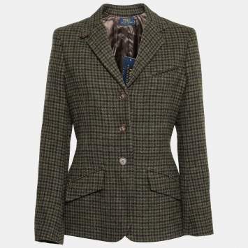 Pre Owned Polo By Ralph Lauren Olive Green Checked Tweed Jacket L