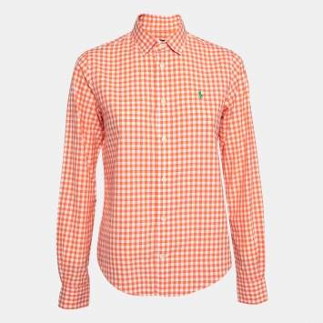 Pre Owned Polo Ralph Lauren Orange Gingham Checked Cotton Long Sleeve Shirt S