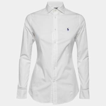 Pre Owned Polo Ralph Lauren White Cotton Slim Fit Button Front Shirt S