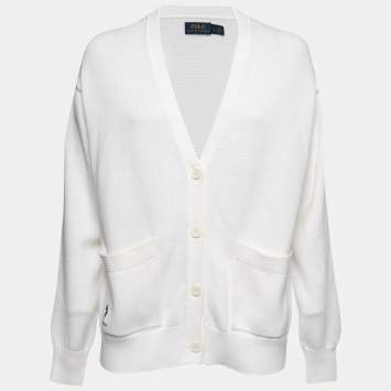 Pre Owned Polo Ralph Lauren White Knit Button Front Cardigan L
