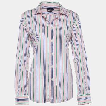 Pre Owned Polo Ralph Lauren Pink Striped Cotton Button Front Shirt L