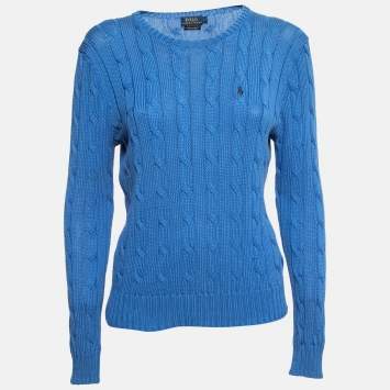 Pre Owned Polo Ralph Lauren Blue Pima Cotton Knit Long Sleeve Sweater L