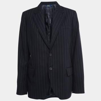 Pre Owned Polo Ralph Lauren Black Striped Wool Single-Breasted Blazer L