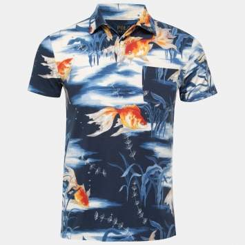 Pre Owned Polo Ralph Lauren Blue Goldfish Print Cotton Polo T-Shirt S