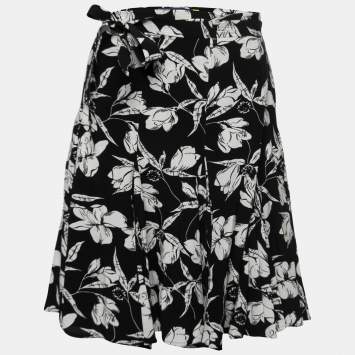 Pre Owned Polo Ralph Lauren Black Floral Printed Crepe Wrap Mini Skirt S