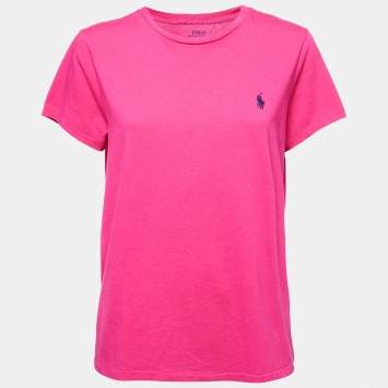 Pre Owned Polo Ralph Lauren Pink Cotton Crew Neck T-Shirt L