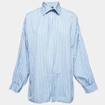 Pre Owned Polo Ralph Lauren Blue Striped Cotton Oversized Shirt M