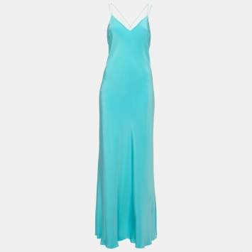 Pre Owned Polo Ralph Lauren Light Blue Chiffon Silk Slip Dress L