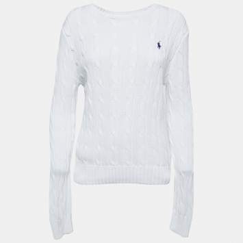 Pre Owned Polo Ralph Lauren White Pima Cotton Cable Knit Sweater XL