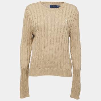 Pre Owned Polo Ralph Lauren Beige Pima Cotton Cable Knit Sweater XL