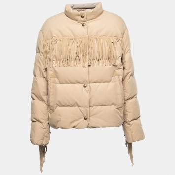 Pre Owned Polo Ralph Lauren Beige Gabardine Fringed Down Jacket L