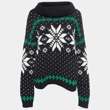 Pre Owned Polo Ralph Lauren Black Snow Flake Patterned Knit Turtle Neck Sweater L 