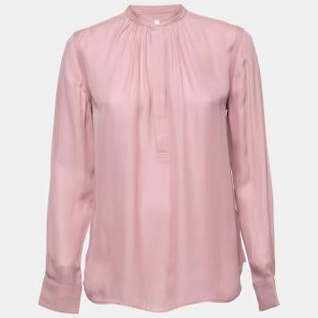 Pre Owned Polo Ralph Lauren Pink Silk Blend Full Sleeve Blouse S