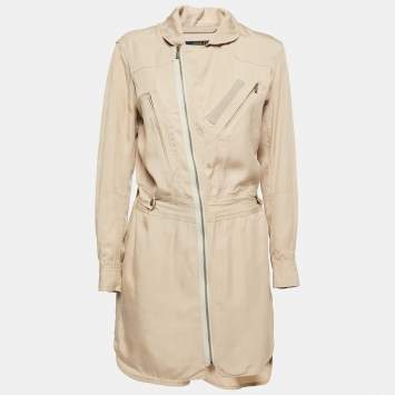 Pre Owned Polo Ralph Lauren Beige Lyocell Zip Front Shirt Dress S