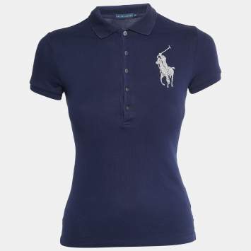 Pre Owned Ralph Lauren Navy Blue Cotton Knit Polo T-Shirt XS