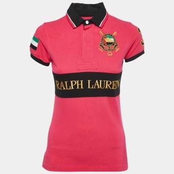 Pre Owned Polo Ralph Lauren Pink Embroidered Cotton Pique Polo T-Shirt XS