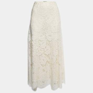Pre Owned Polo Ralph Lauren Off White Lace Maxi Skirt M