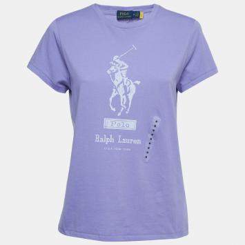 Pre Owned Polo Ralph Lauren Purple Logo Print Cotton Short Sleeve T-Shirt M