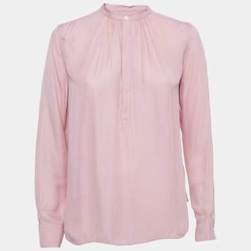 Pre Owned Polo Ralph Lauren Dusty Pink Silk Blend High Neck Shirt Blouse S