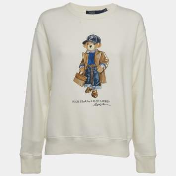 Pre Owned Polo Ralph Lauren White Bear Print Cotton-Blend Sweatshirt M