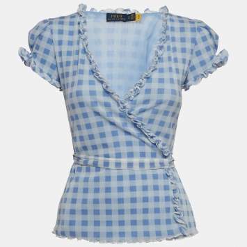 Pre Owned Polo Ralph Lauren Blue Striped Nylon Wrap Top XS