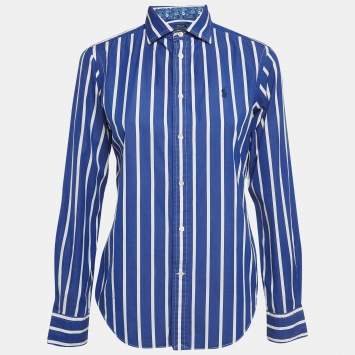 Pre Owned Polo Ralph Lauren Blue Embroidered Cotton Classic Fit Shirt S