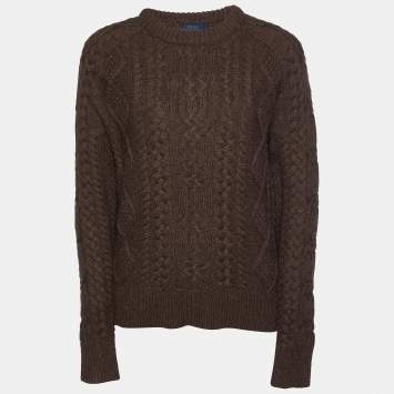 Pre Owned Polo Ralph Lauren Khaki Green Merino & Alpaca Cable Knit Sweater S