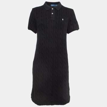 Pre Owned Polo Ralph Lauren Black Logo Embroidered Cable Knit Mini Polo Dress XL