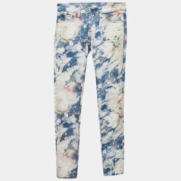 Pre Owned Polo Ralph Lauren Blue Floral Print Stretch Denim Jeans S Waist 27"