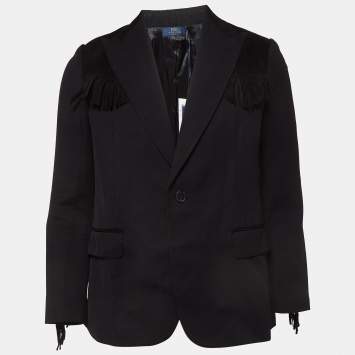 Pre Owned Polo Ralph Lauren Black Wool Fringe-Trim Blazer M