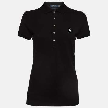 Pre Owned Polo Ralph Lauren Black Cotton Knit Polo Tshirt M