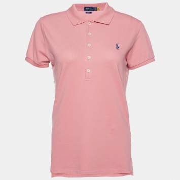 Pre Owned Polo Ralph Lauren Pink Cotton Pique Slim Fit Polo T-Shirt M